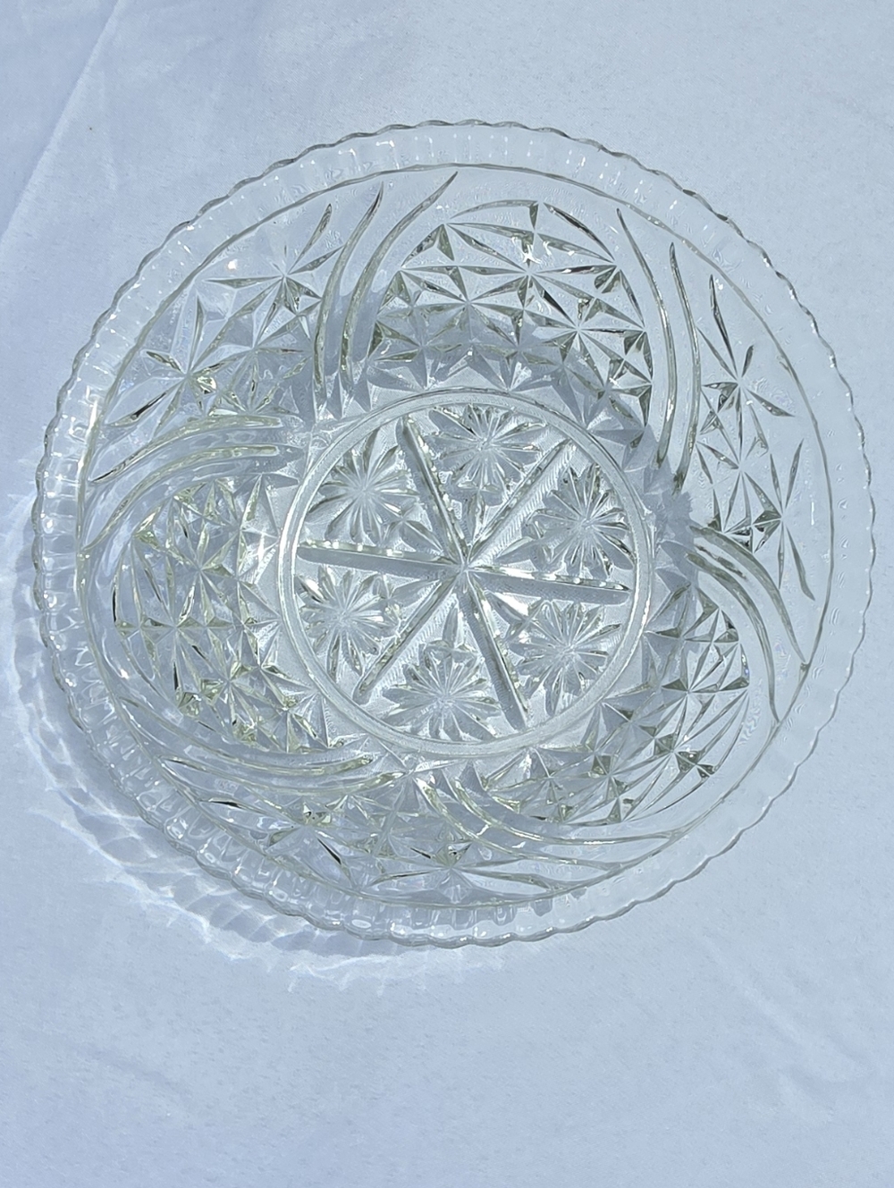 Vintage Anchor Hocking Stars and Bars Glass Fruit Bowl 10.5” Mid-Century Modern